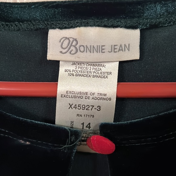 Girls dark green velvet dress jacket for over a dress holiday Christmas Sz 14 - Picture 2 of 3